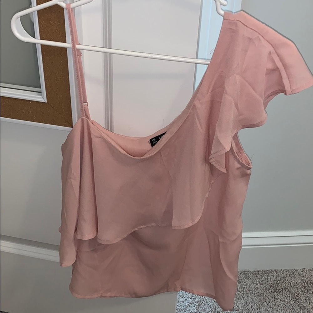 Pink flowy off the shoulder shirt